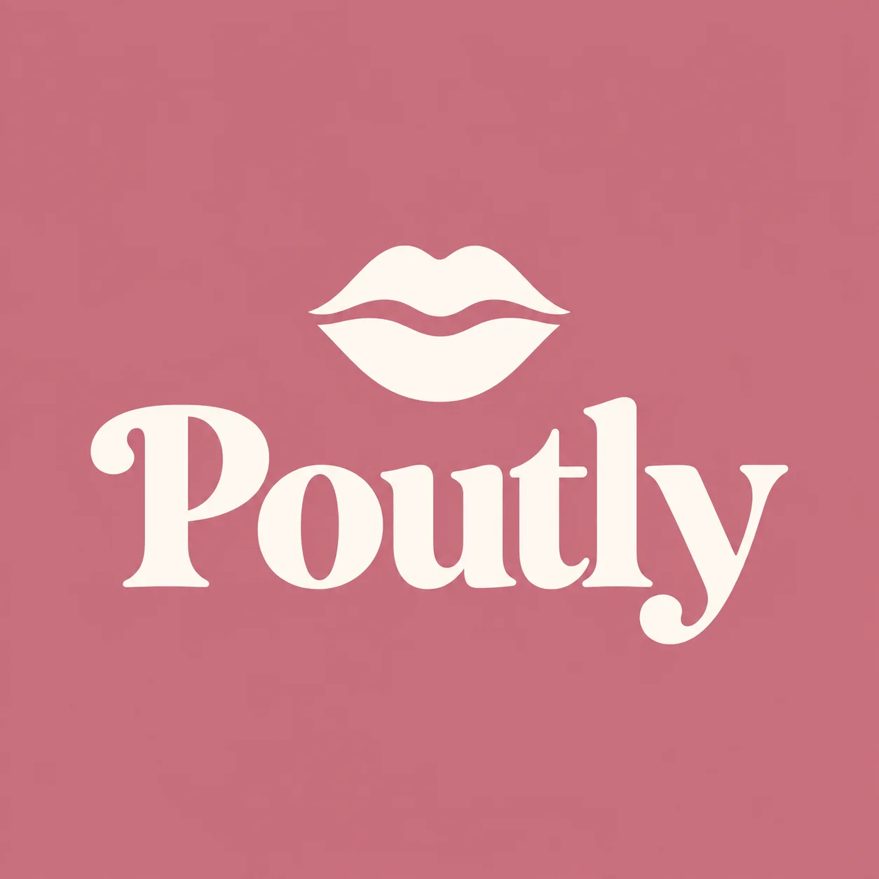 Poutly logo in its original dusty-pink and cream square lockup